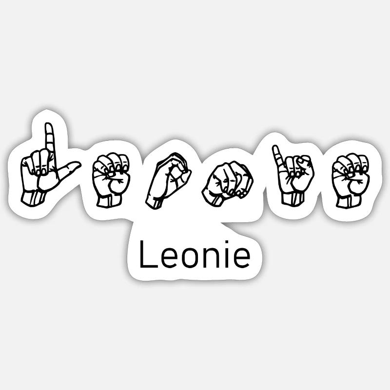 Leonie (Name) - Design mit Gebärdensprache - Sticker Größe S (10 x 10 cm) - Mattweiß