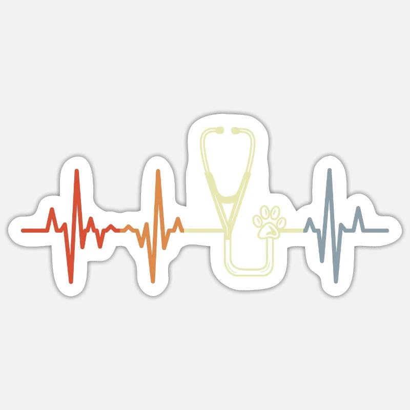 Fréquence du pouls du stéthoscope Vintage - Sticker taille S (10 x 10 cm) - blanc mat