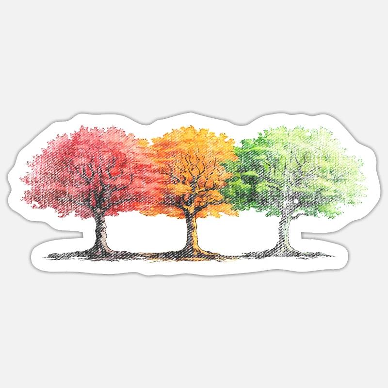 Bäume Baum bunt - Sticker Größe S (10 x 10 cm) - Mattweiß