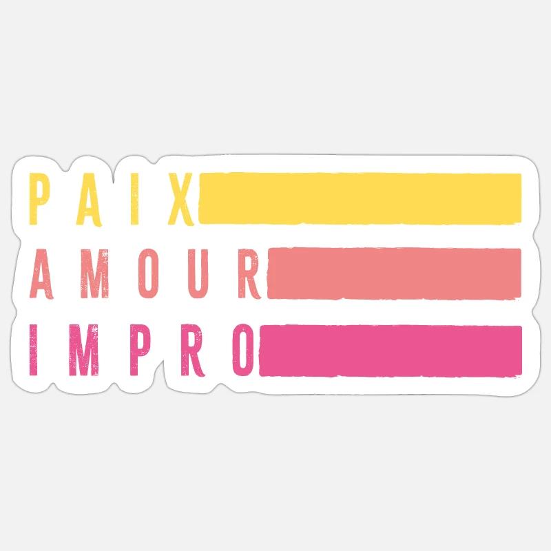 paix amour impro, cadeau fun théâtre improvisation - Sticker taille S (10 x 10 cm) - blanc mat