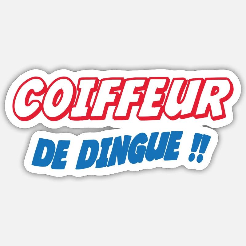 COIFFEUR de dingue !!! - Sticker taille S (10 x 10 cm) - blanc mat