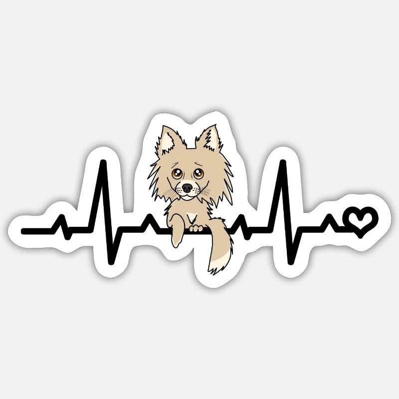Chihuahua Herzfrequenz - beiger langhaar Chi Hund Sticker Größe S (10 x 10 cm)