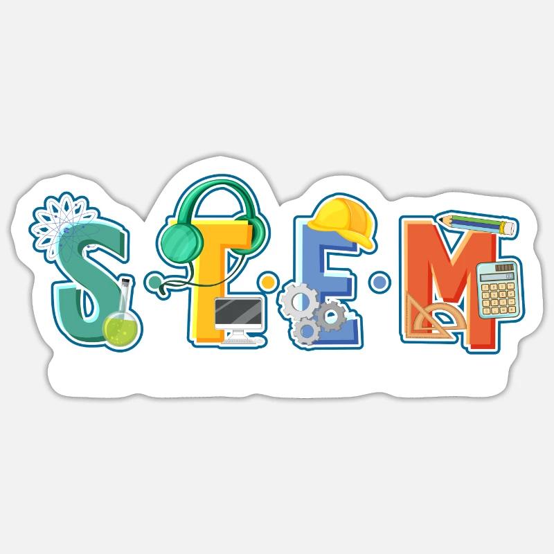 Sciences Technologie Ingénierie Mathématiques STEM - Sticker taille S (10 x 10 cm) - blanc mat