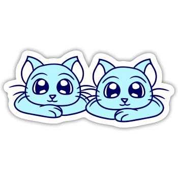 Deux chats heureux 2 amis Couple Équipe Couple - Sticker taille S (10 x 10 cm) - blanc mat - Devant