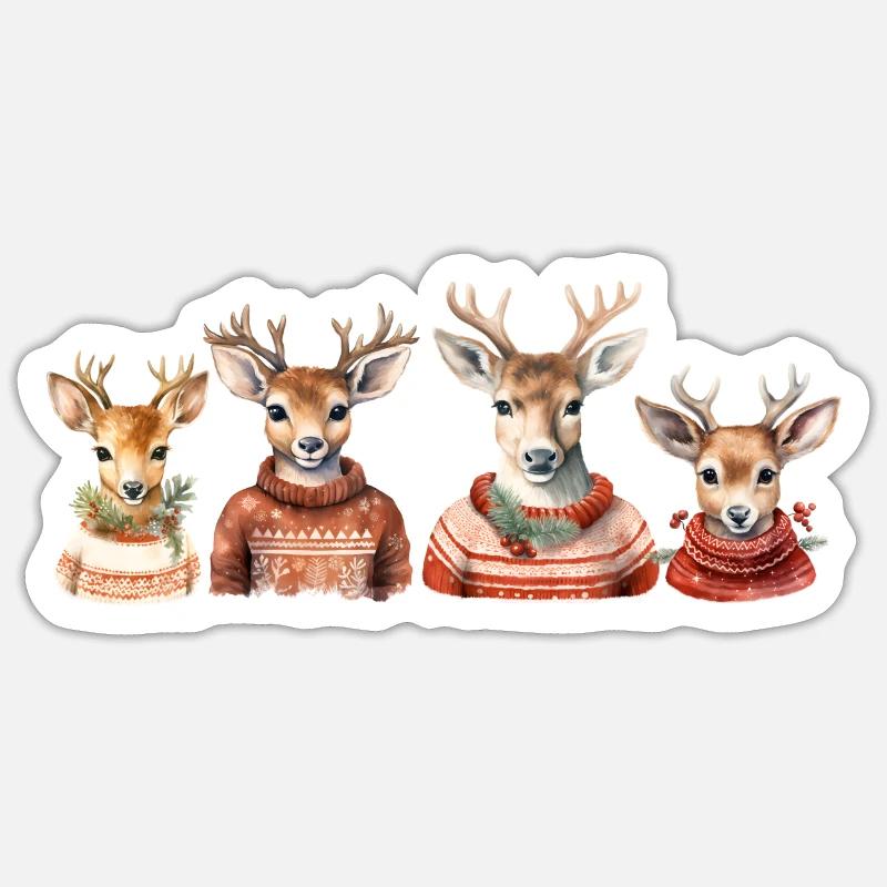 Rentierquartett Strickpullover - Sticker Größe S (10 x 10 cm) - Mattweiß