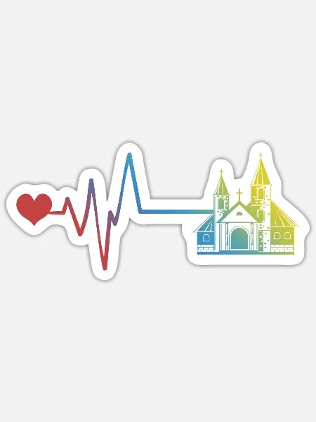 Kirche Puls Herzschlag - Sticker Größe S (10 x 10 cm) - Mattweiß