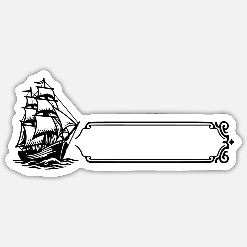 Bateau - Nom prénom - Sticker taille S (10 x 10 cm) - blanc mat