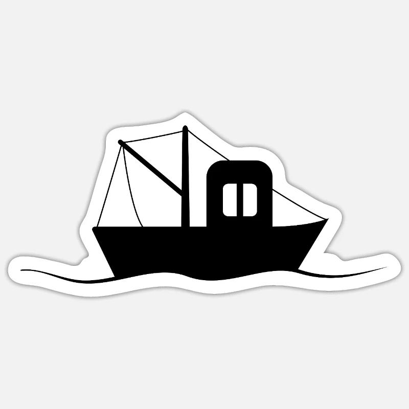 Fischkutter Silhouette, kleines Schiff - Sticker Größe S (10 x 10 cm) - Mattweiß