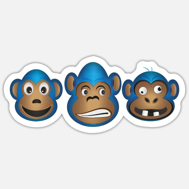 Blue Monkey Trio Expressions - Sticker size S (10 x 10 cm) - white matte