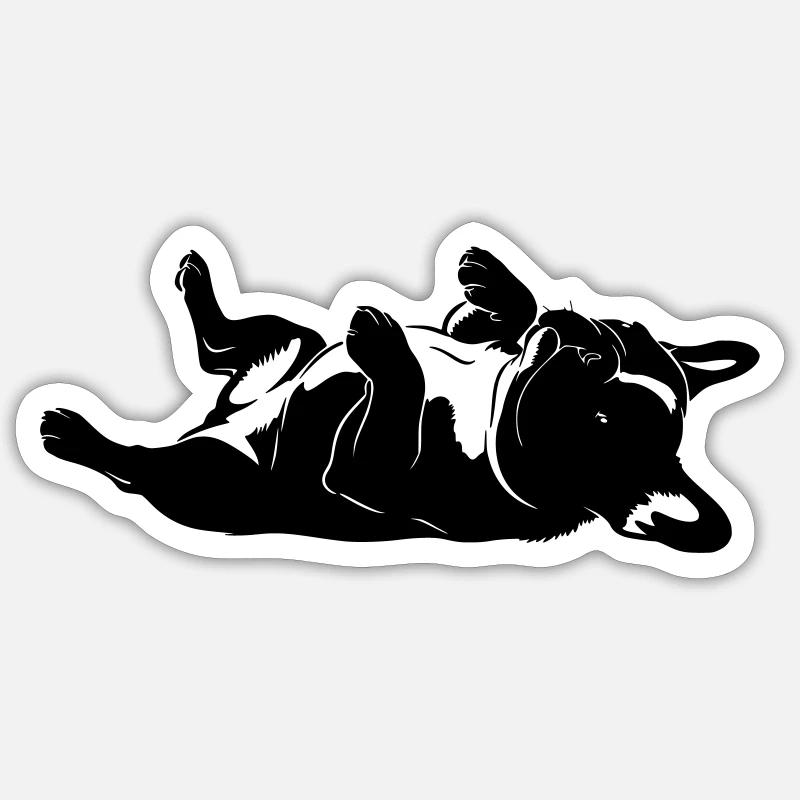 Chien allongé sur le dos - Sticker taille S (10 x 10 cm) - blanc mat