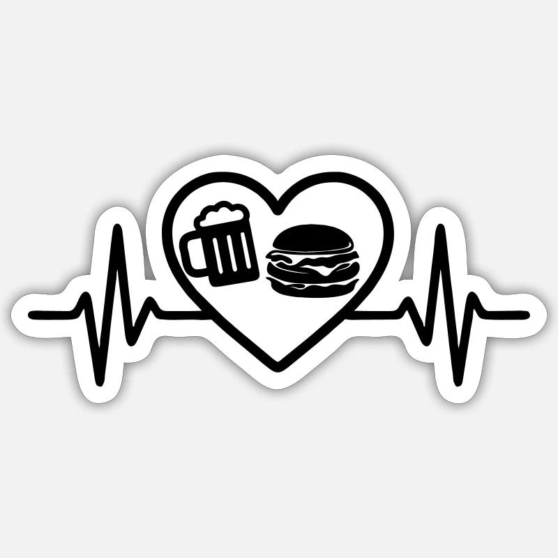Herz Burger Bier - Sticker Größe S (10 x 10 cm) - Mattweiß