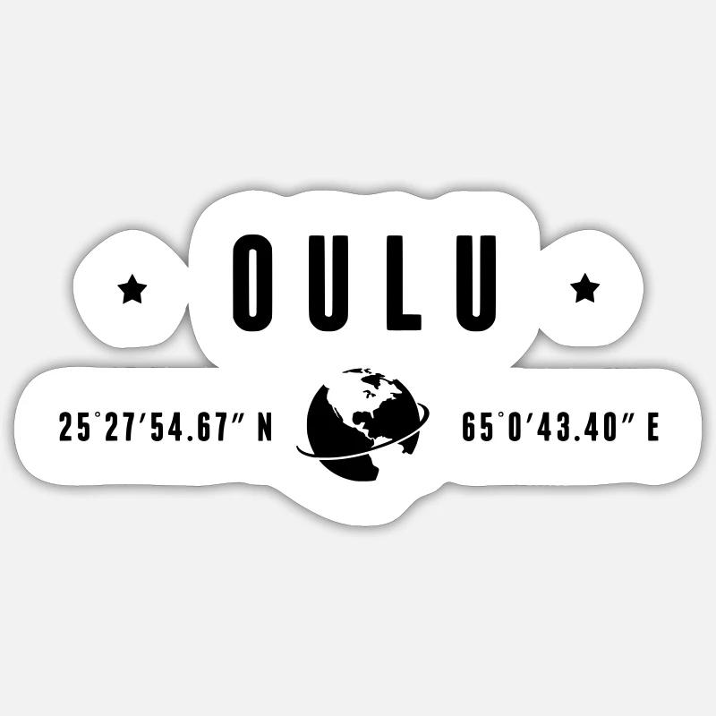 Oulu Coordonnées GPS Typographie Noire Sticker taille S (10 x 10 cm)