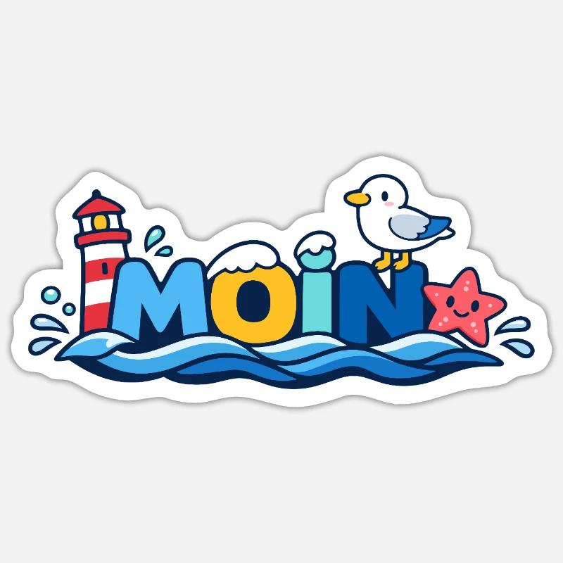MOIN Möwe Leuchtturm Maritim Bunt Sticker Größe S (10 x 10 cm)