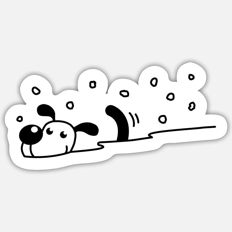 Un chien mignon dans la neige - Sticker taille S (10 x 10 cm) - blanc mat