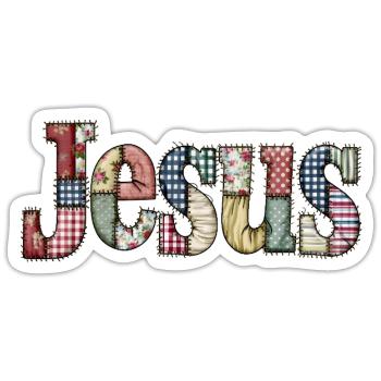 Patchwork Jesus Schriftzug - Sticker Größe S (10 x 10 cm) - Mattweiß - Vorne