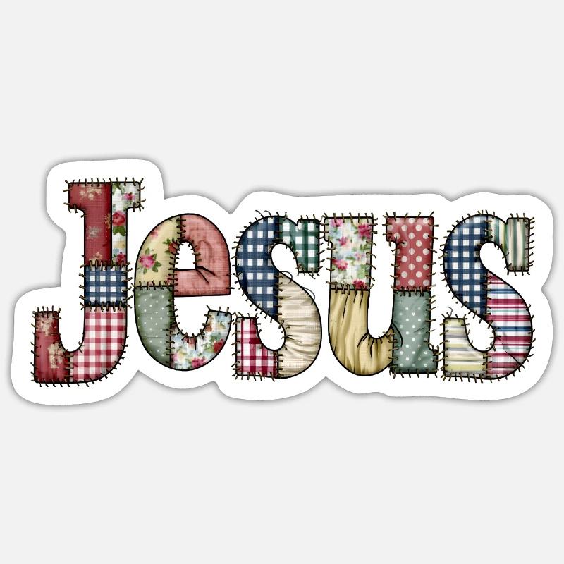 Patchwork Jesus Schriftzug - Sticker Größe S (10 x 10 cm) - Mattweiß