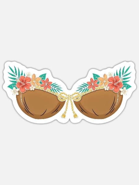 Tropisches Kokosnuss-BH Blumenstrand-Design - Sticker Größe S (10 x 10 cm) - Mattweiß
