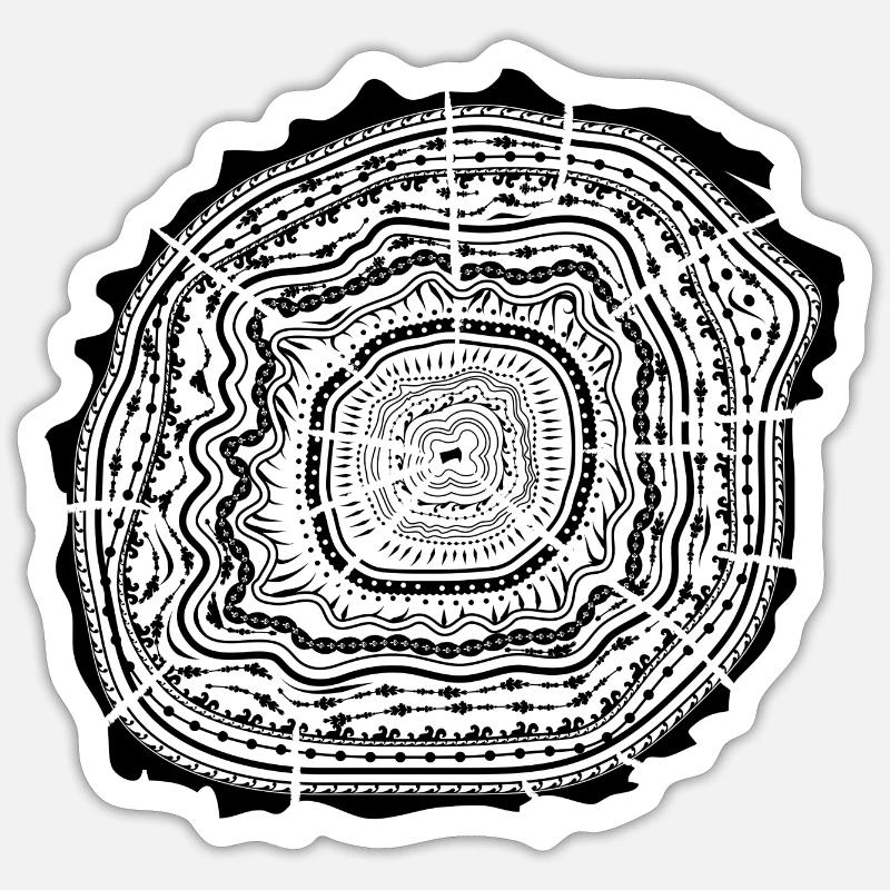 Holzscheibe mit Rinde - Baumringe - Sticker Größe S (10 x 10 cm) - Mattweiß