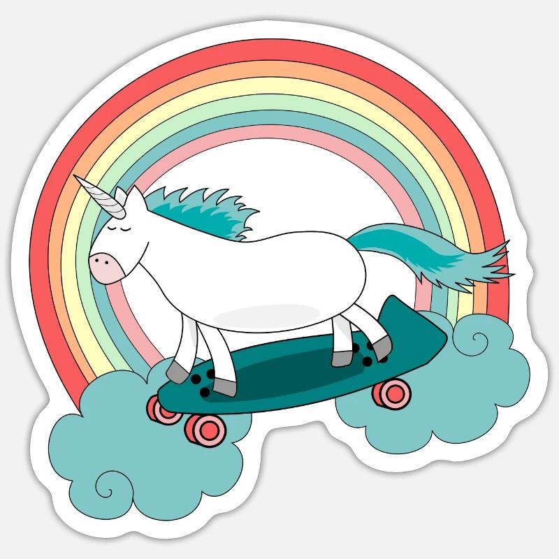Einhorn Skateboard Longboard Regenbogen - Sticker Größe S (10 x 10 cm) - Mattweiß