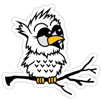 Un hibou petit bébé assis sur une branche - Sticker taille S (10 x 10 cm) - blanc mat - Devant
