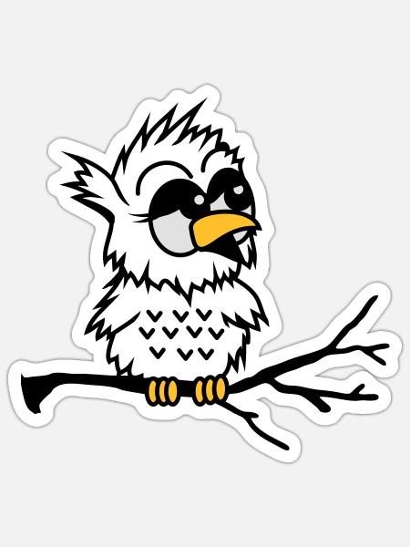 Eine Baby Eule sitzt auf einem Ast - Sticker Größe S (10 x 10 cm) - Mattweiß