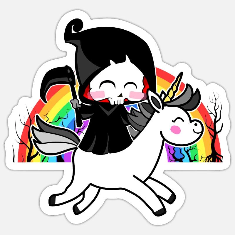 Death Is Magic - Einhorn Sensenmann Regenbogen Sticker Größe S (10 x 10 cm)
