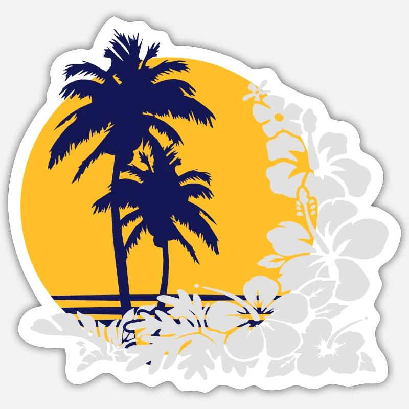 Palm Sunset - Sticker taille S (10 x 10 cm) - blanc mat