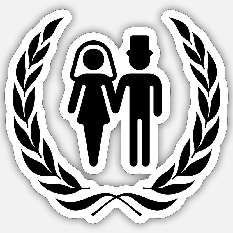 Bridal pair in laurel wreath - Sticker size S (10 x 10 cm) - white matte