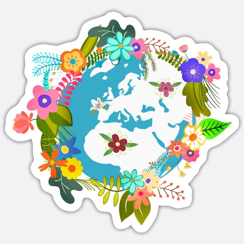 Blumen Erde Weltkugel Sticker Größe S (10 x 10 cm)