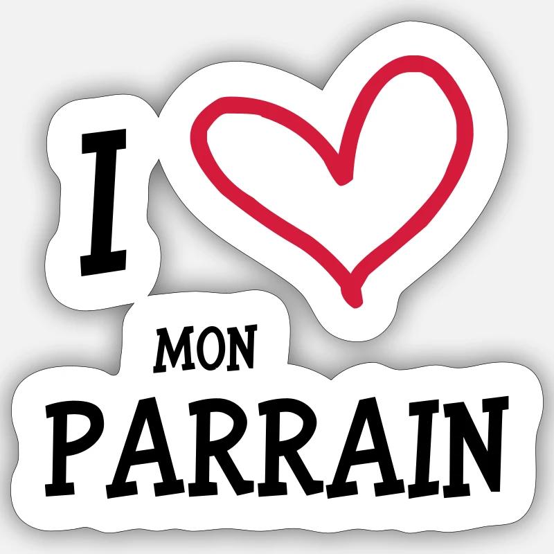 I Love Mon Parrain - Sticker taille S (10 x 10 cm) - blanc mat