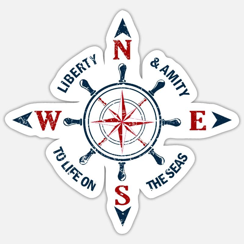 Compass rose des vents navigation pour le capitaine - Sticker taille S (10 x 10 cm) - blanc mat
