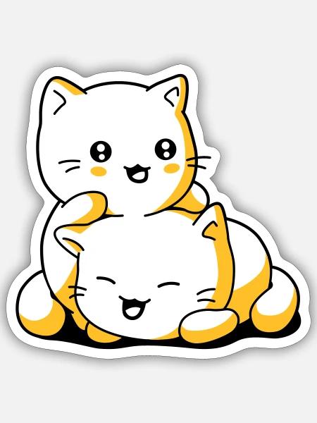 Chatons kawaii chat - Sticker taille S (10 x 10 cm) - blanc mat