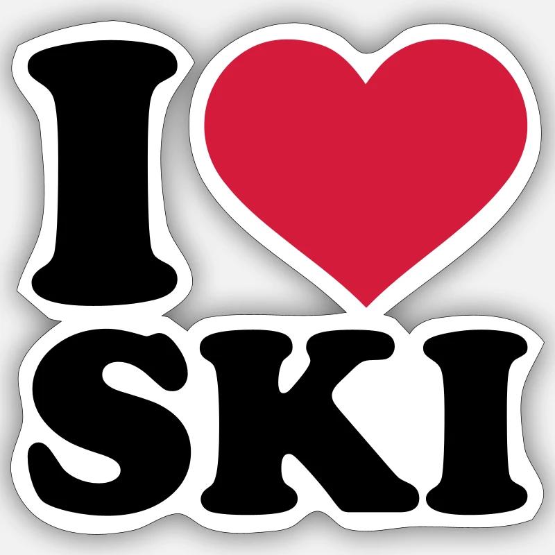 I love Ski - Sticker taille S (10 x 10 cm) - blanc mat