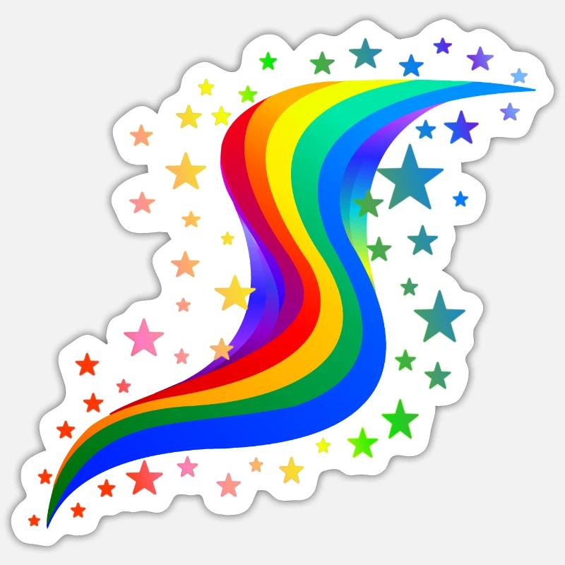 Arc-en-ciel avec étoiles - Rainbow with stars - Sticker taille S (10 x 10 cm) - blanc mat