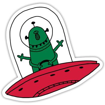 UFO Ovni Fusée Martien Enfant Naissance bébé - Sticker taille S (10 x 10 cm) - blanc mat - Devant