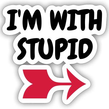 I'm with stupid - Humor - Funny - Joke - Friend - Sticker taille S (10 x 10 cm) - blanc mat - Devant
