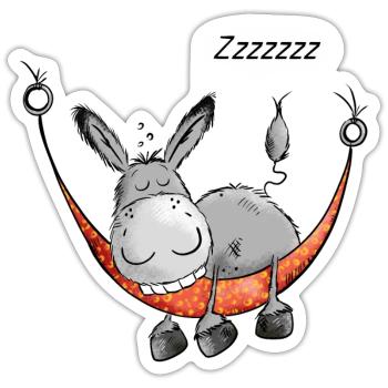 Sleeping Donkey - Âne - Comique - Dessin animé - Sticker taille S (10 x 10 cm) - blanc mat - Devant