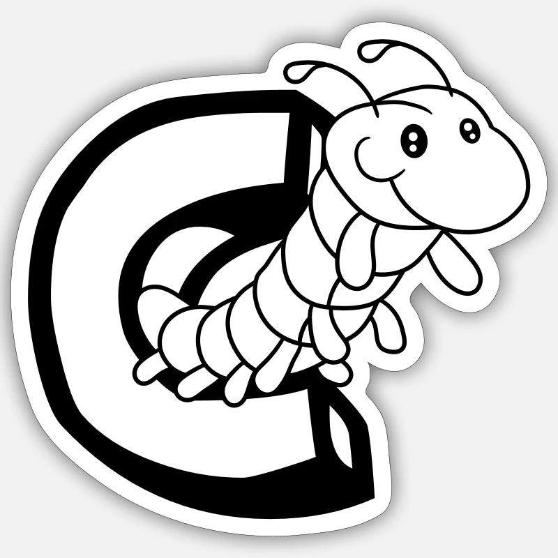 chenille chenille insecte mille-pattes lettre C le - Sticker taille S (10 x 10 cm) - blanc mat