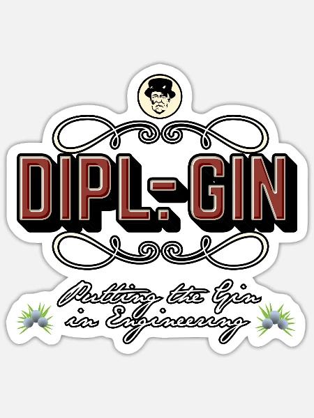 Gin-T-Shirt Dipl.-Gin - Sticker Größe S (10 x 10 cm) - Mattweiß