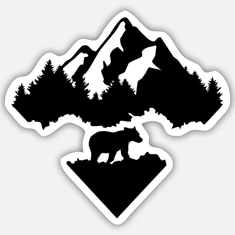 Bär, Wald und Berg - Sticker Größe S (10 x 10 cm) - Mattweiß