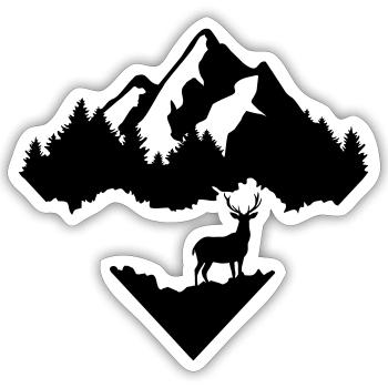 Deer, Forrest and Mountains - Sticker size S (10 x 10 cm) - white matte - Front