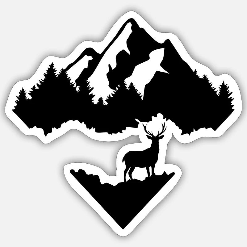 Deer, Forrest and Mountains Sticker taille S (10 x 10 cm)