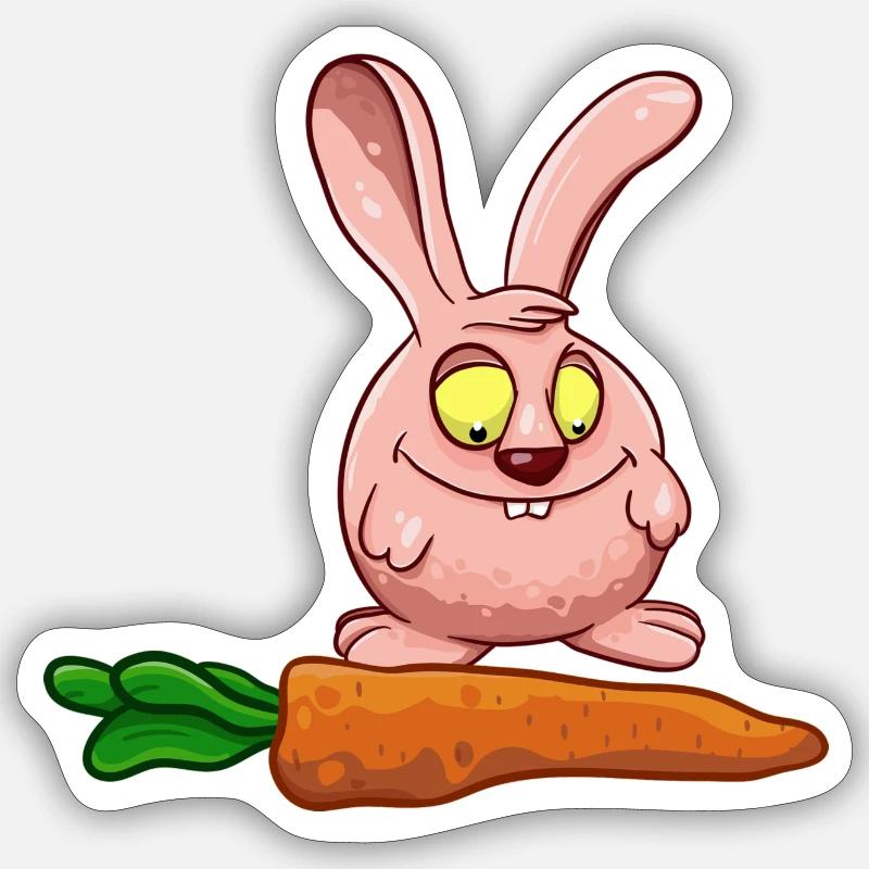 Lapin aux carottes - Sticker taille S (10 x 10 cm) - blanc mat