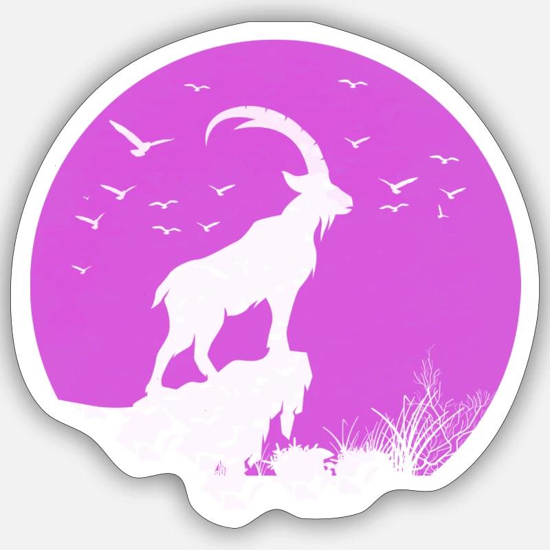 Pink Capricorn Ibex Silhouette in the Moon Circle - Sticker size S (10 x 10 cm) - white matte