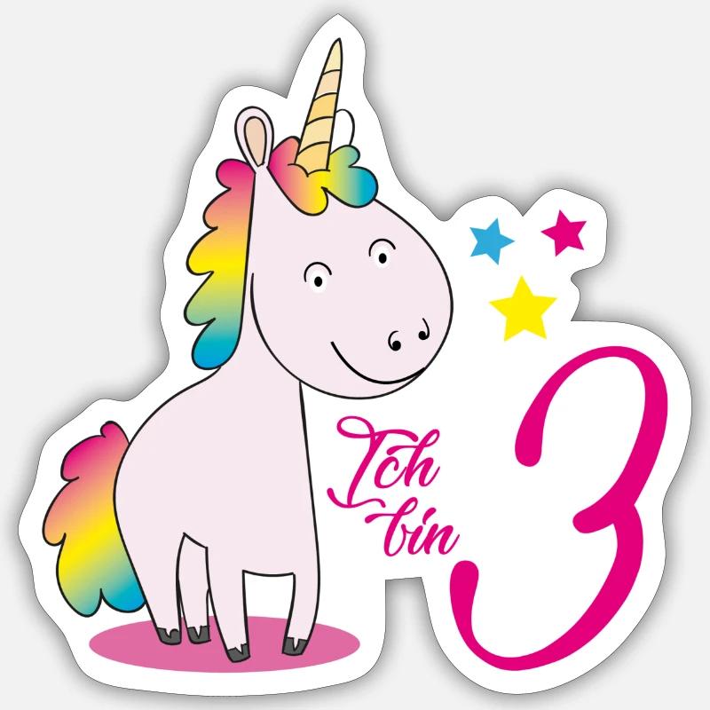 Ich bin drei - Einhorn - Sticker Größe S (10 x 10 cm) - Mattweiß