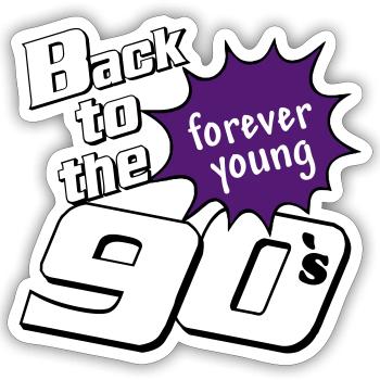 90er Party , Mottoparty , forever Young (25) - Sticker Größe S (10 x 10 cm) - Mattweiß - Vorne