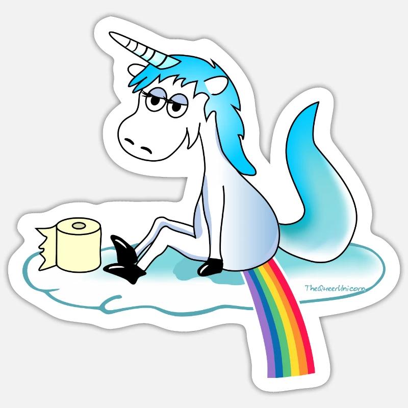 Unicorn pops rainbow - bleu - Sticker taille S (10 x 10 cm) - blanc mat