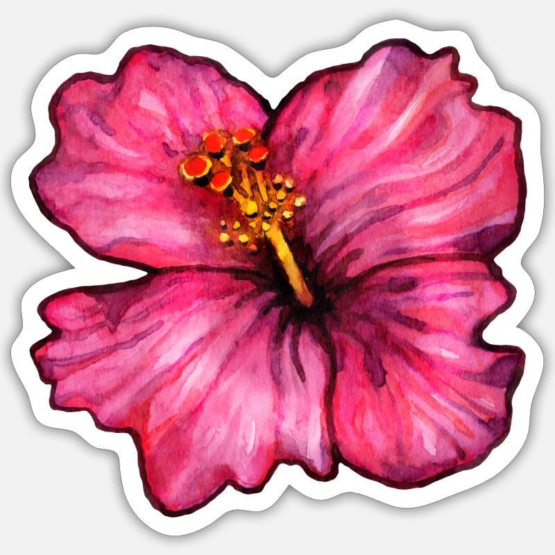 Hibiscus (aquarelle) - Sticker taille S (10 x 10 cm) - blanc mat