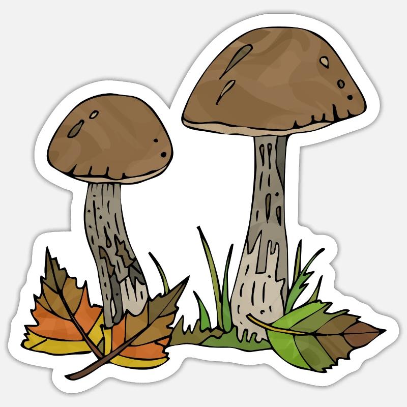 Champignons - Sticker taille S (10 x 10 cm) - blanc mat