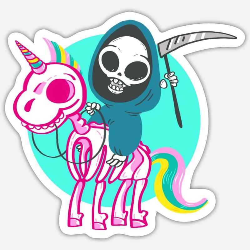 Einhorn des Todes - Regenbogen meets Gevatter Tod - Sticker Größe S (10 x 10 cm) - Mattweiß